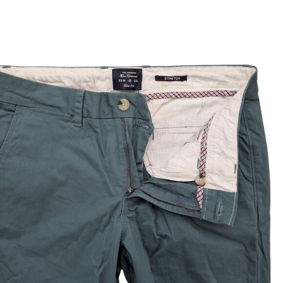 Ben Sherman Chino Pants Mens Sage Green Flat Front Cotton Stretch Size 32x32 - Picture 5 of 11